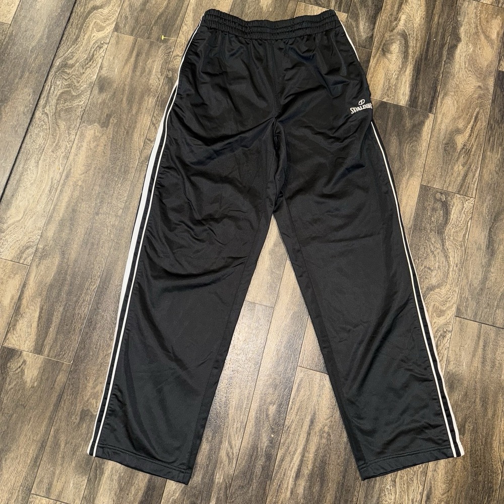 Spalding Black Polyester Boys Athletic Track Pants White Stripes Size‎ M